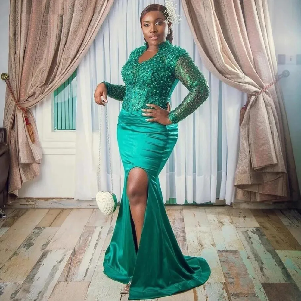 Aso Ebi африканские платья русалки для выпускного вечера с высоким разрезом и