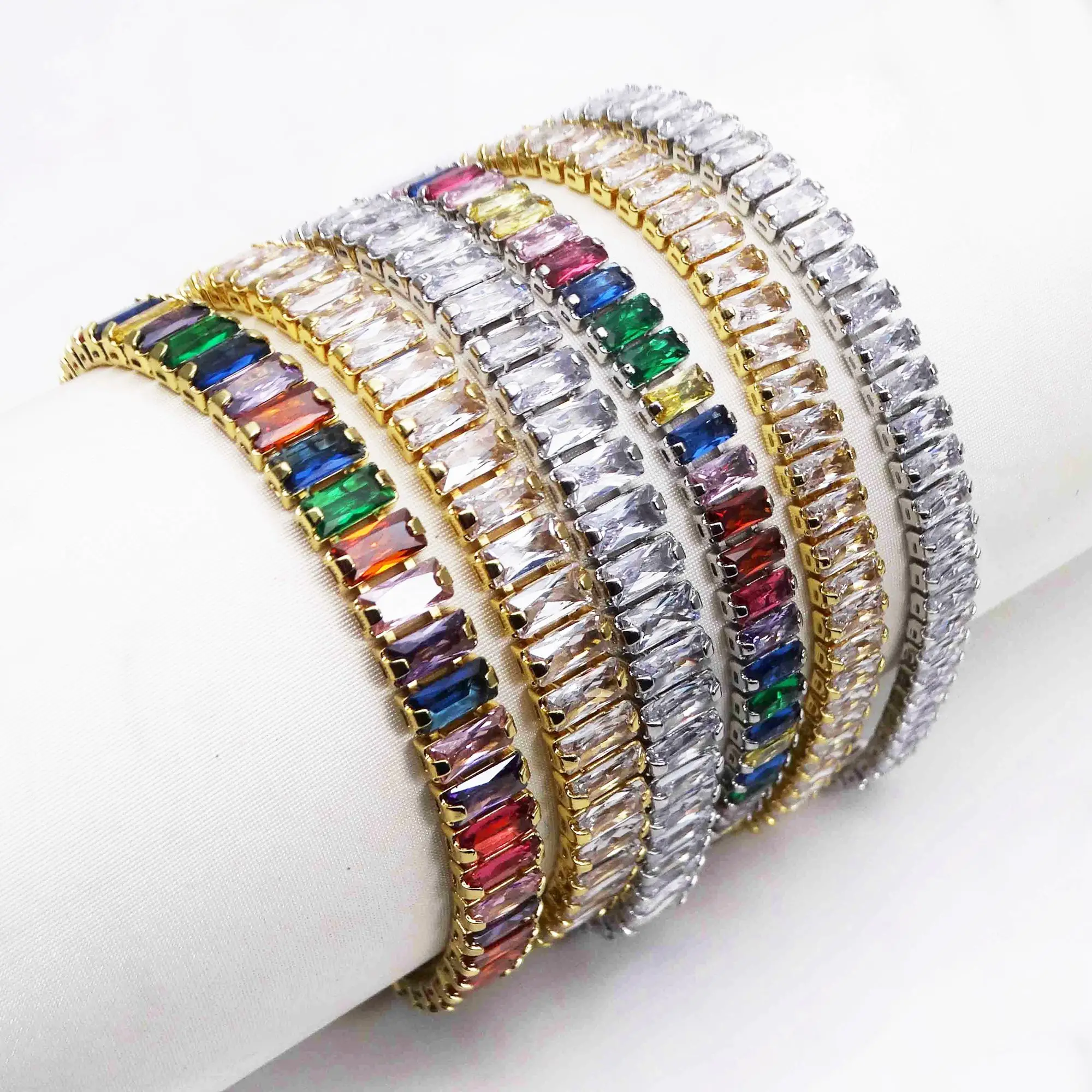 

Micro zircon Hand Bracelets 4.8mm 6.8mm colored Ladder square drill bracelet Watch bracelet stars chain link Jewelry Accessories