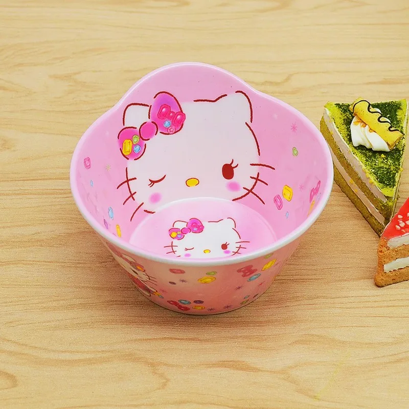 

Sanrio Hello kitty Melody Kuromi Cinnamoroll Cartoon children's melamine eating bowl drop-proof small cute fruit salad bowl