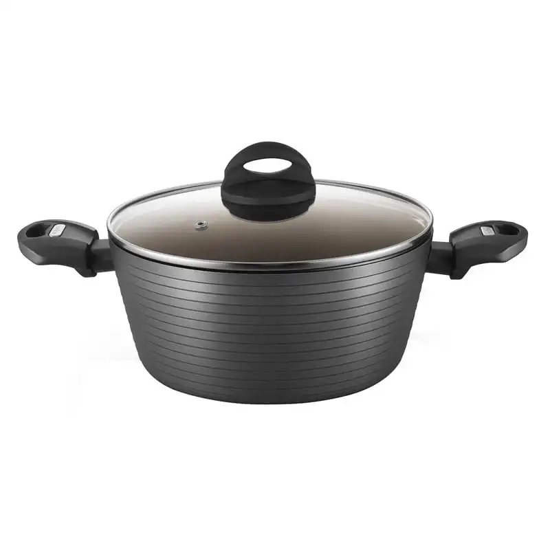 

Oven Pot with Lid Non-Stick Cookware with Metallic Ridge Line Pattern, 3.6 Quart Black