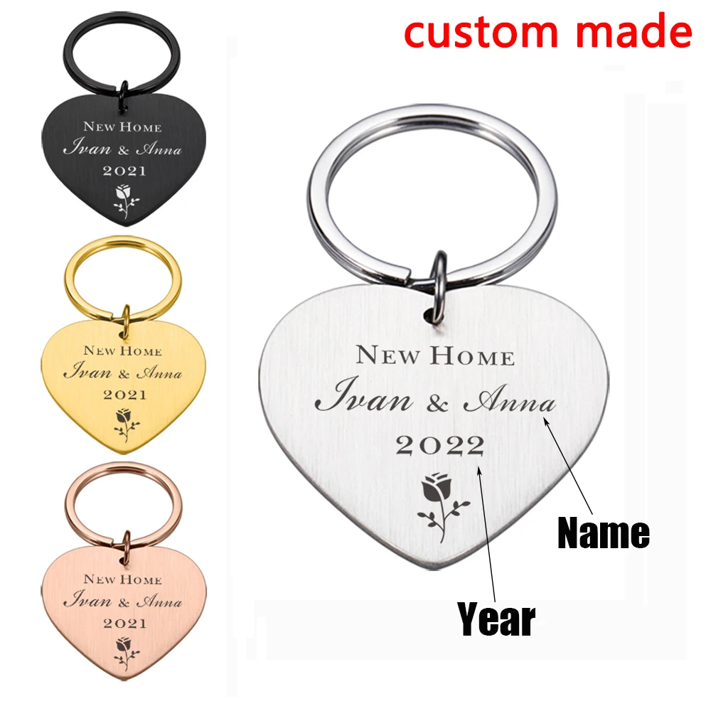 

Personalized Souvenirs New Home Keychain Customizable Couple Name Keyring Lovers New House Gifts Engraved Keychains for Couples