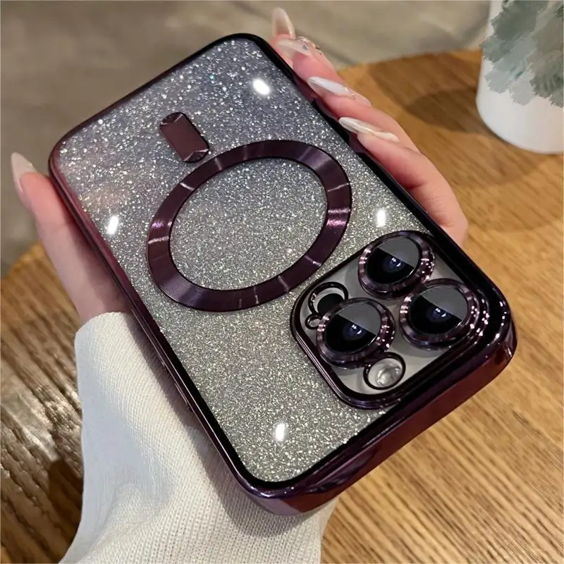 

New Glitter Magnetic Plating Gradient Wireless Charge Phone Case for IPhone 14 Plus 13 12 11 Pro Max Silicone Clear Soft Cover