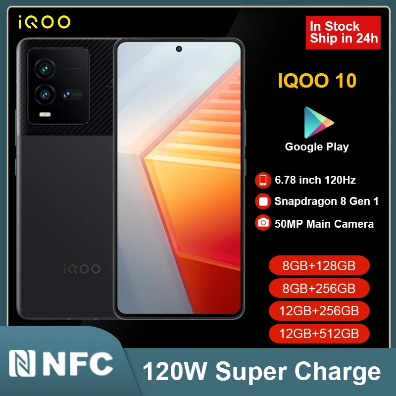 vivo iQOO 10 5G Mobile Phone Snapdragon 8+ 120W SupercCharge 6.78'' 5E AMOLED 120Hz 50MP NFC Smartphone