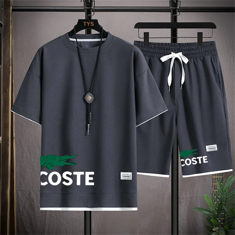 Summer Men's Sports Suit, Breathable Linen Fabric, Stylish Casual T-shirt, Shorts and Short Sleeves, Two Fitness Running Suits