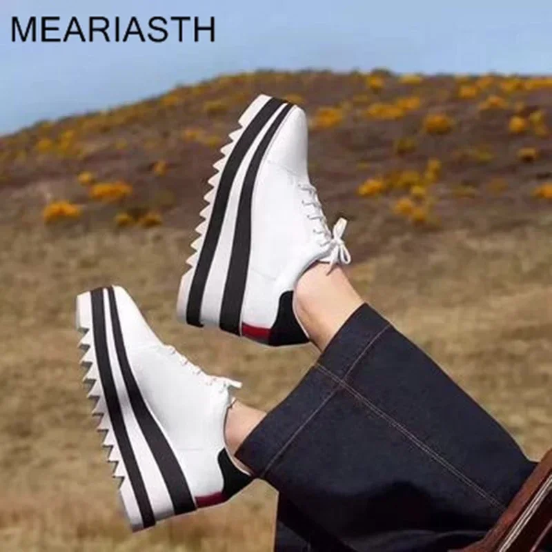 Meariasth/Новые полосатые цветные кроссовки на плоской платформе со звездами женская