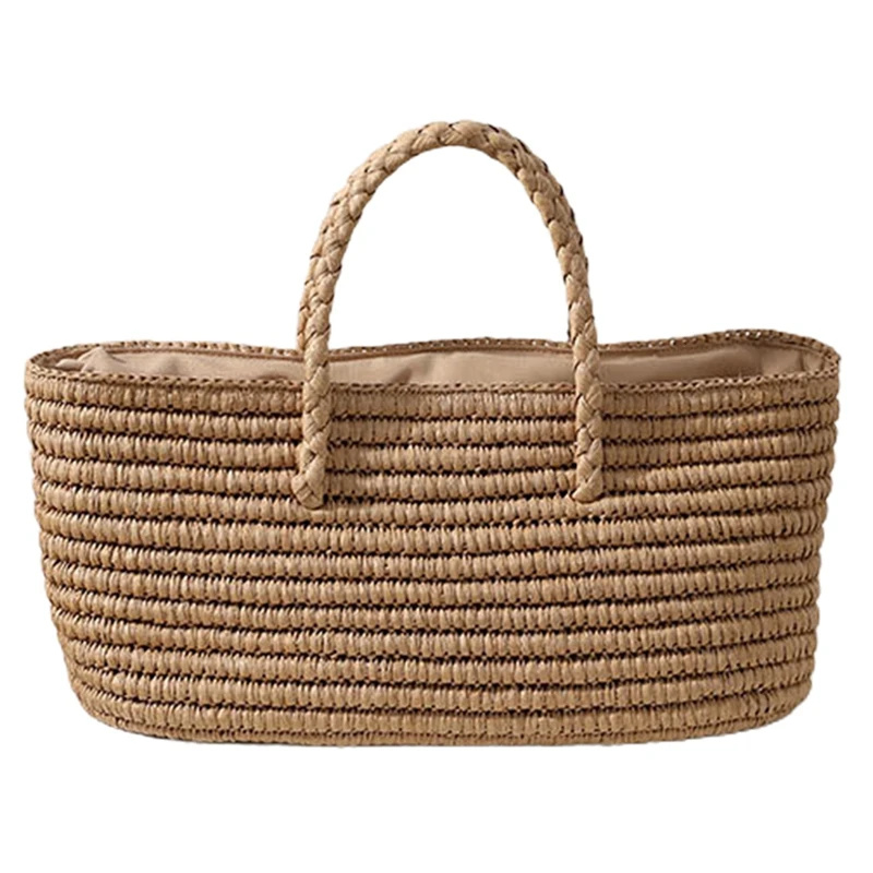

Women Straw Woven Bag Handmade Straw Bag Woven Bag Portable Vegetable Basket Female Bag Large-Capacity Seaside Beach Bag
