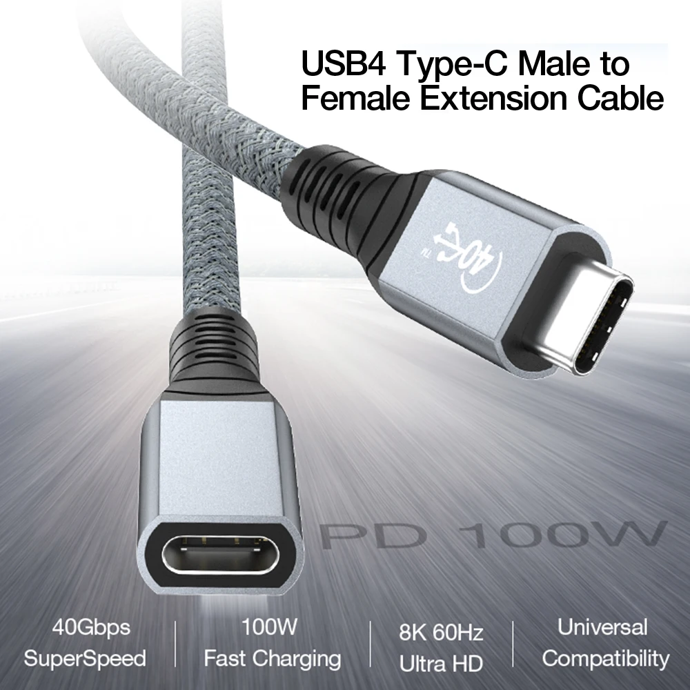 

USB-C Extension Cable Thunderbolt 3 4 40Gbps Male To Female Monitor DP Video Thunderbolt4 Dock Station USB4 Type C Extend Cord