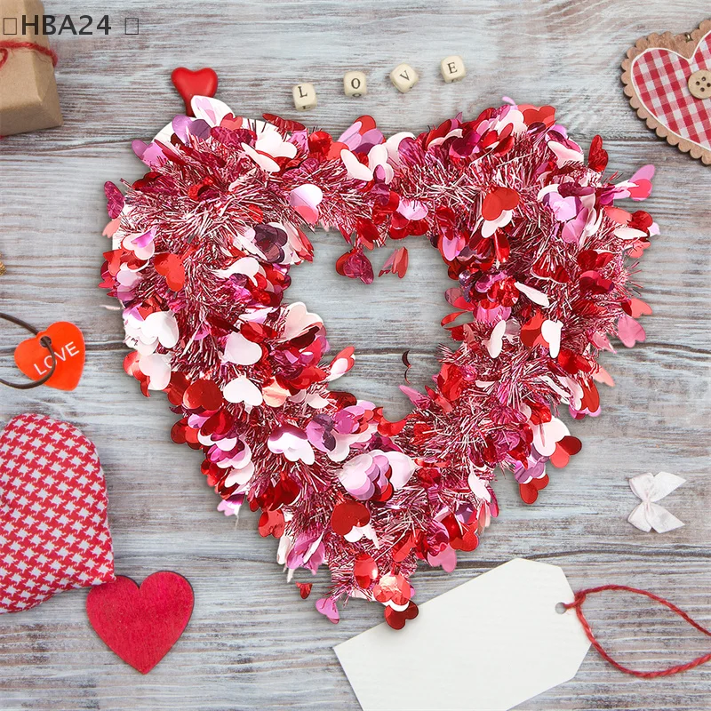 Венки в форме сердца на День святого Валентина красные розовые мишуры венки с