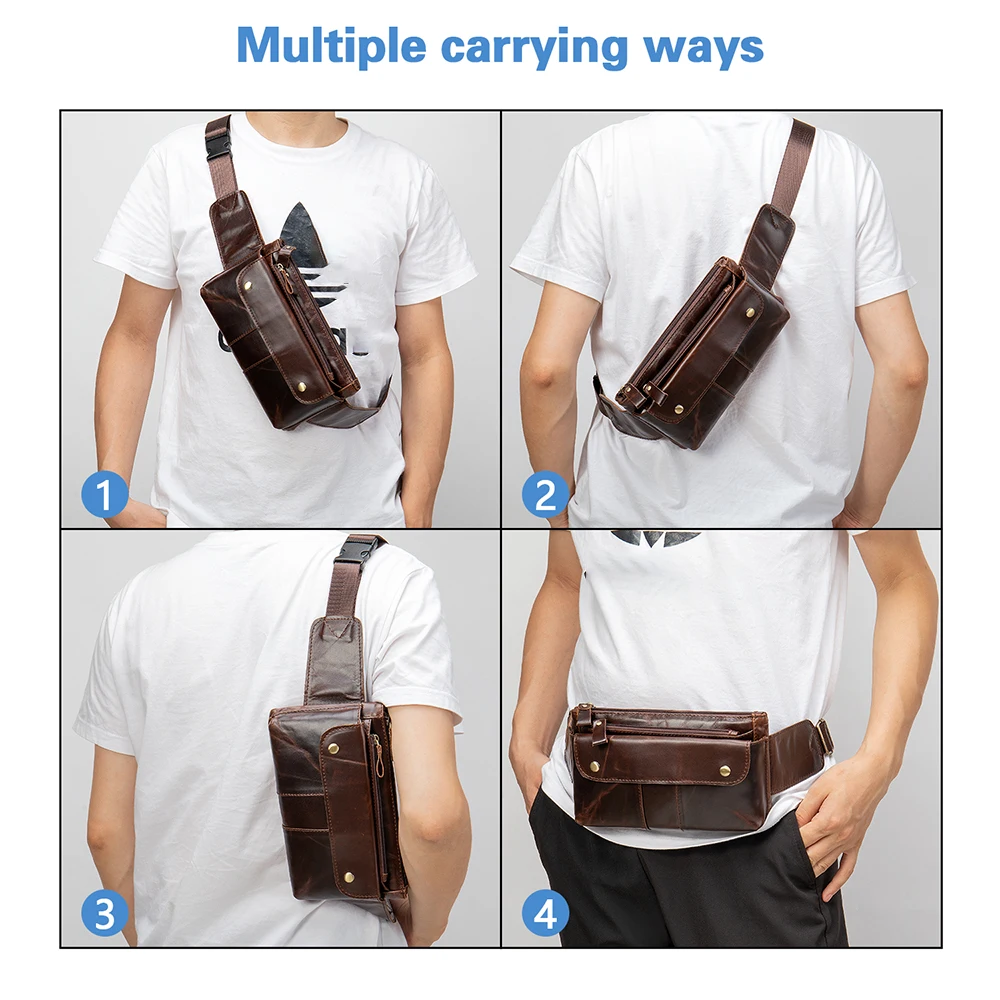 NIUCUNZH Genuine Leather Waist Packs Men Fanny Pack Belt Bag Small Travel Phone Bags Chest Bags Shoulder Bags Motorcycle Riding