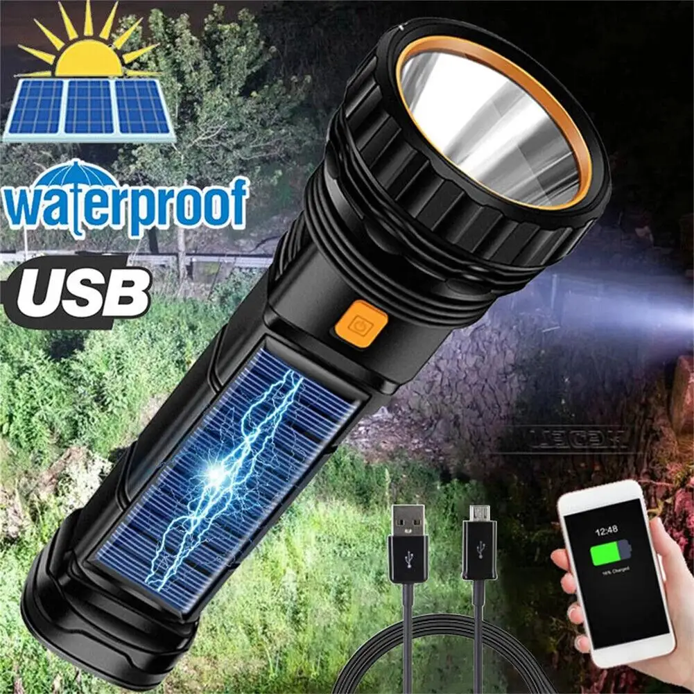 

Led Solar Tactical Flashlight 1200mah Rechargeable Waterproof Outdoor Camping Emergency Light