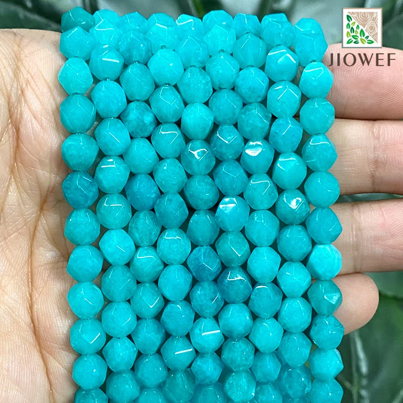 

Natural Stone Beads Faceted Amazonite Blue Chalcedony Beads Bracelet Spacers Loose Beads 8mm for Making Jewelry 15" Strand