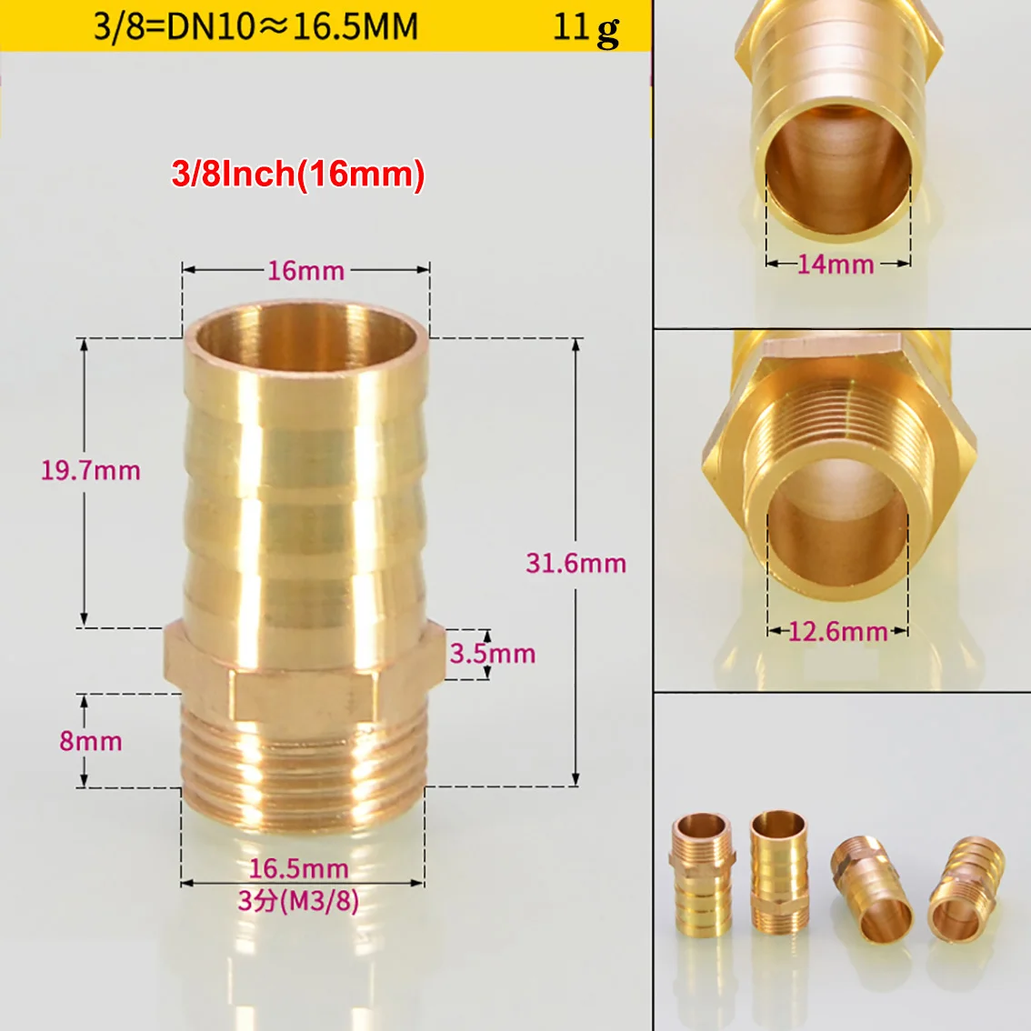 

4 6 8 10 12 14 16 19 мм штуцер соединитель 1/4 "3/8" наружная резьба, латунный фитинг для труб, пагода, головка шланга, водяной трубы, семейное соединение