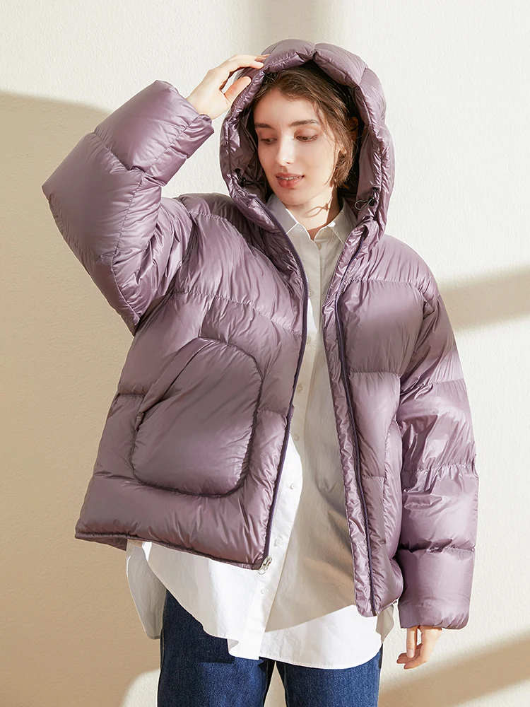 Miccbeirn 2022 Chinese  Style Winter 90 White Duck Down Hooded Jacket For Women Short Cloud Velvet Coat JHJ12054