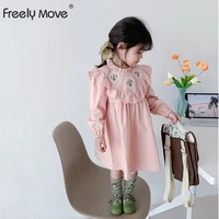 freely move girls dresses autumn new flower long sleeve princess dress ruffle lace stitching korean style childrens clothing
