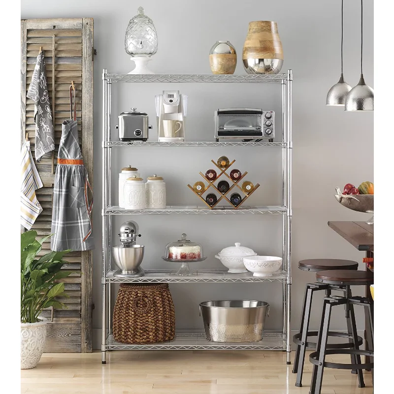 

Whitmor Adjustable 48"W X 18"D X 74"H 5-Shelf Freestanding Shelves, Silver Tool Organizer Workshop Organizer