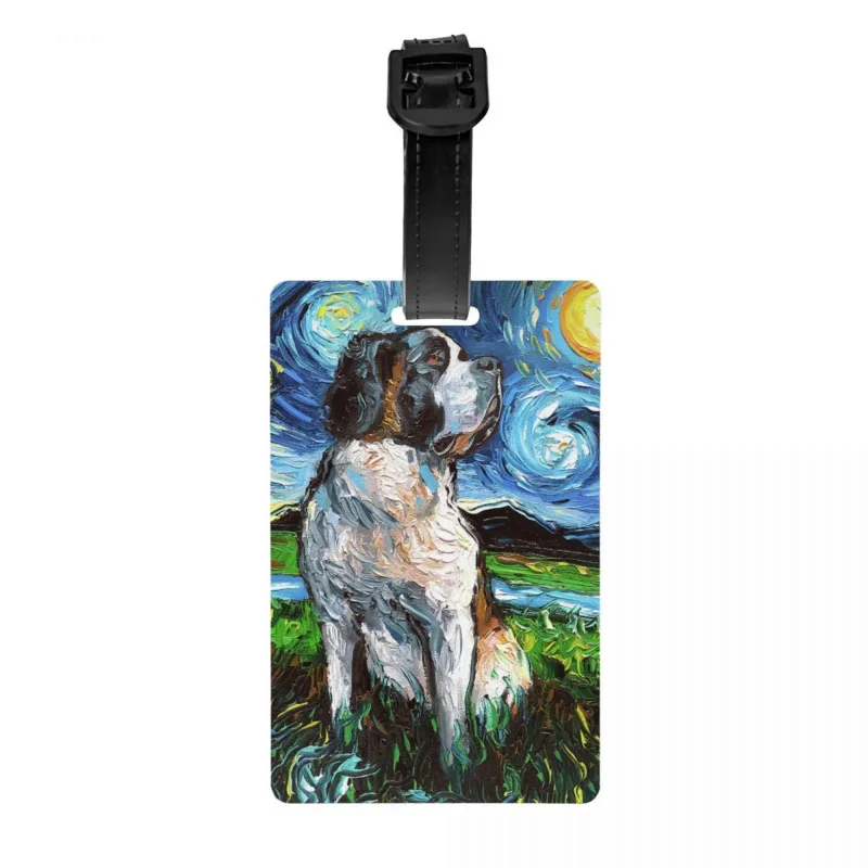 

Custom Starry Night Saint Bernard Dog Luggage Tag Privacy Protection Pet Lover Baggage Tags Travel Bag Labels Suitcase