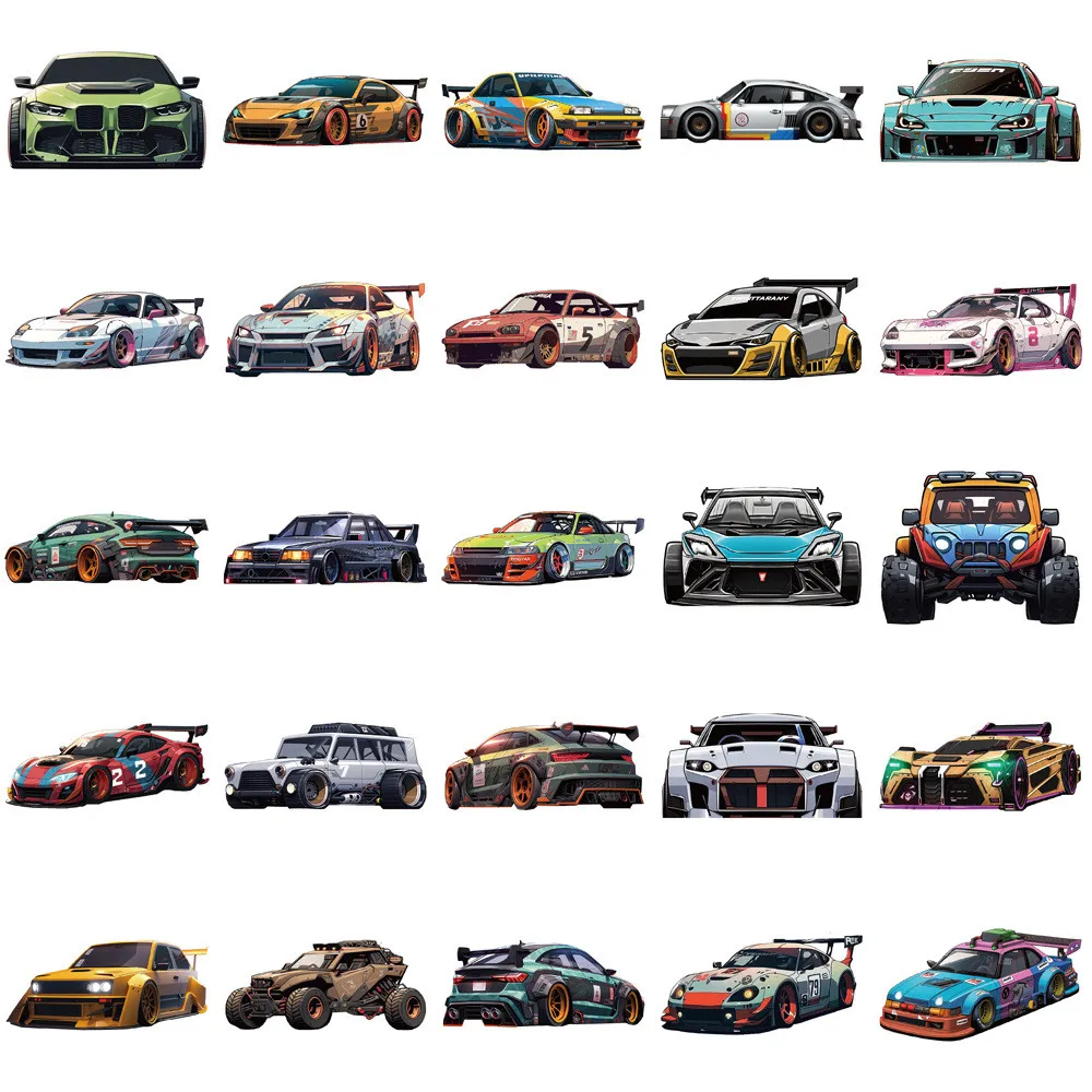 

50 Шт., Наклейки С Мультяшными Гоночными Автомобилями Для Спортивных Автомобилей, Мотоциклов, Телефонов