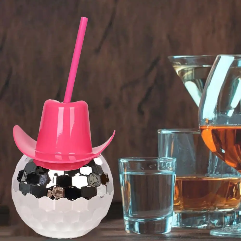 

1 Set 600ml Straw Cup With Lid Ball Shape Leak-proof Creative Flash Disco Cowboy Hat Wine Glasses Cup Bar Supplies