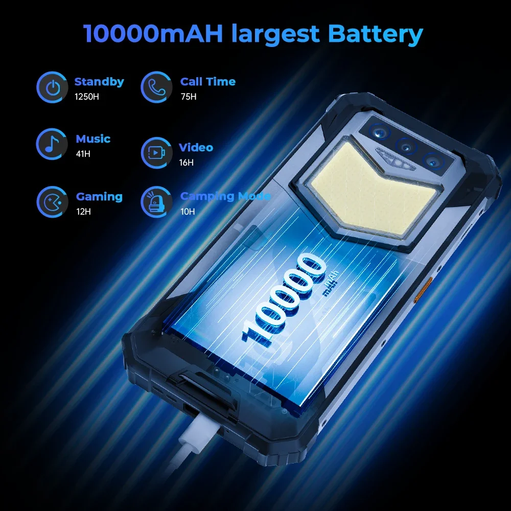 Фото OUKITEL WP26 — защищенный телефон с 6,58-дюймовым FHD+ дисплеем, портативный, для кемпинга, 13-дюймовый (8+5 ГБ+256 ГБ), 20-мегапиксельный, 10000 мАч, Android 13 №4