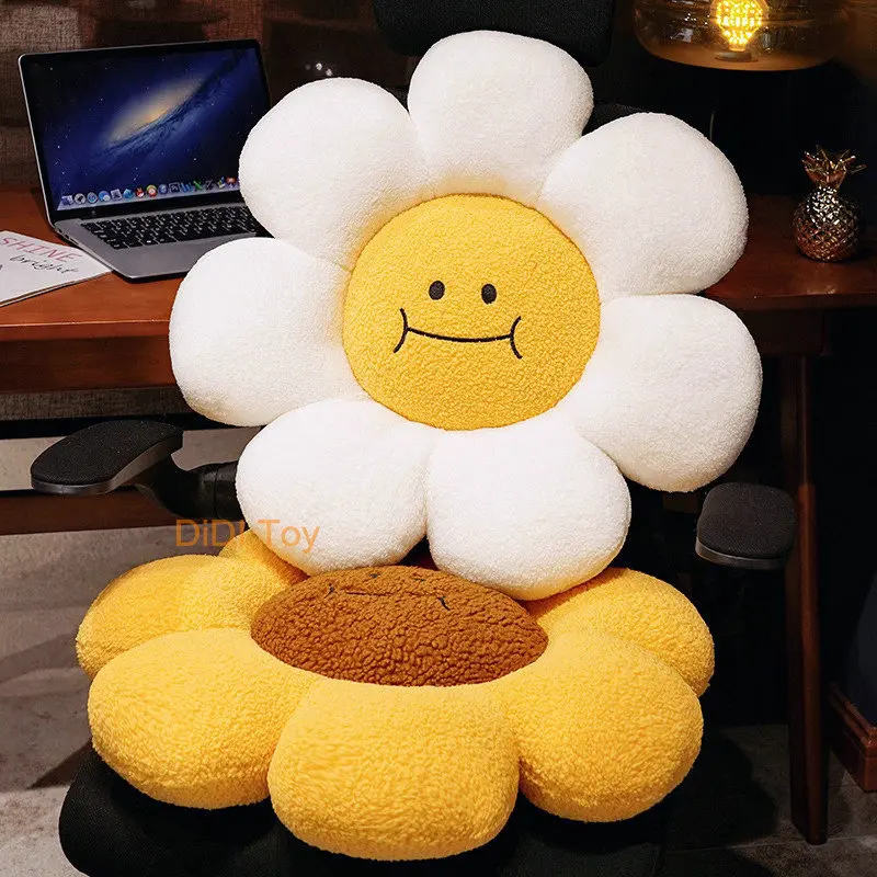 

Stuffed Smiling Face White Daisy Flower Toy Pillow Plush Sunflower Chair Cushion Office Girl Sofa Decor Birthday Gift for Her
