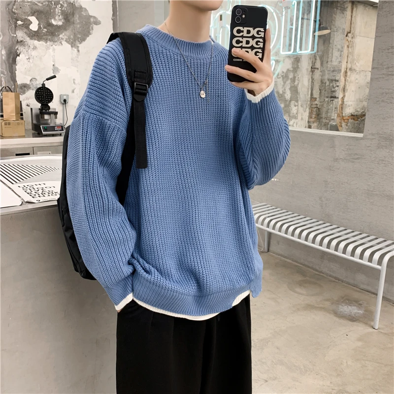 New Arrival Top Fashion Crewneck Loose Knit Pullovers Brand Clothing 2023 Autumn Spring Warm Male Casual Knitted Men Sweater Z15
