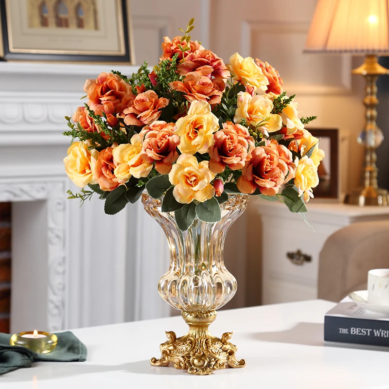 

Style Crystal Glass Vase Transparent Dried Flowers Floor Vase Large Decoration Accessories Jarron Room Supplies