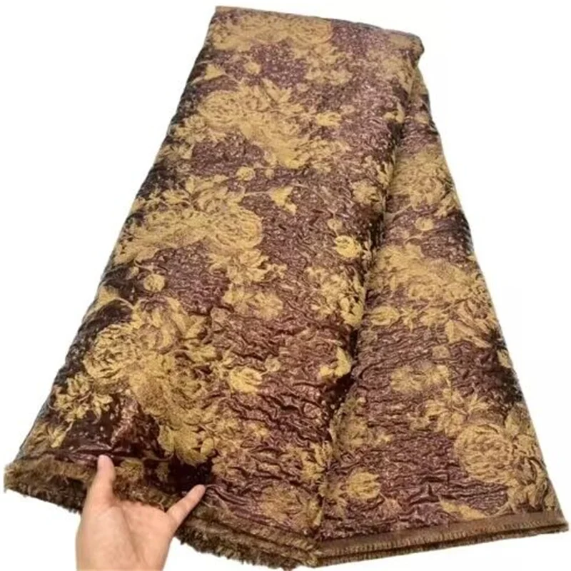 

Gold Latest Brocade Jacquard Lace Fabric French Lace Fabric High Quality African Nigerian Lace Fabric For Party Dress Sewing