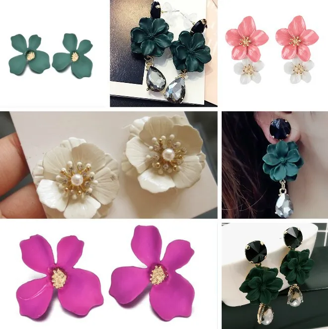 

Korean simple exaggerated camellia earrings temperament fresh three-dimensional white flower pearl earrings Jewelry Wholesale