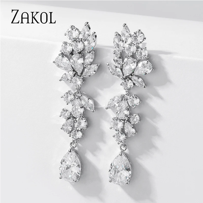 

ZAKOL Cute/Romantic Luxury Cubic Zirconia Earring Bride Wedding Party Decoration Jewelry Dangle Earrings Wholesale FSEP5092