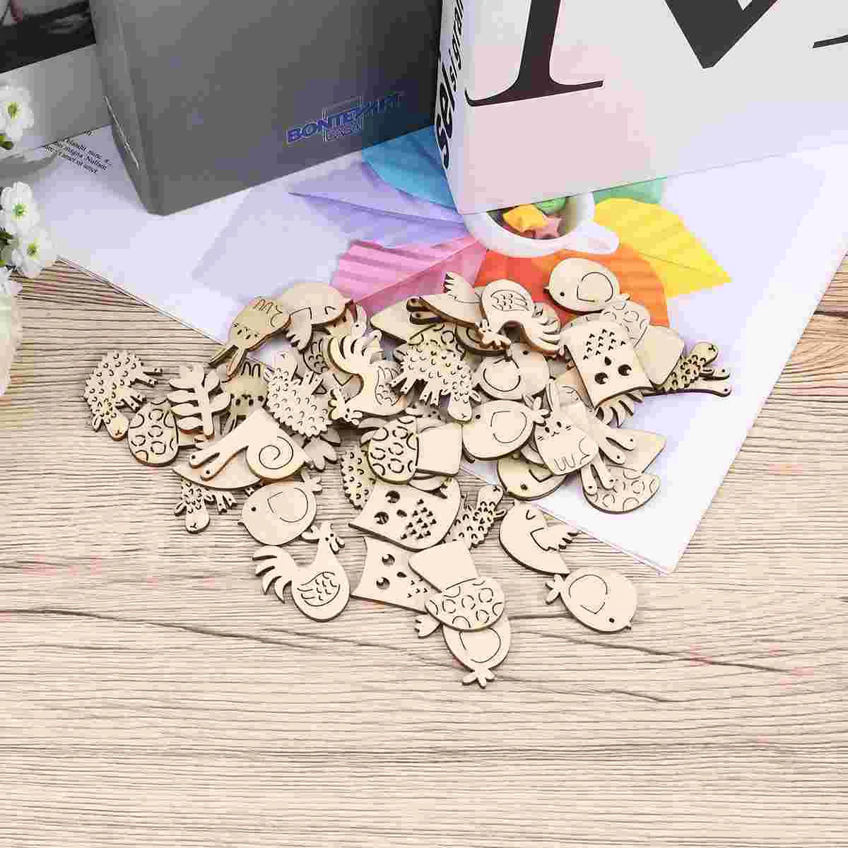 

50pcs Wooden Animals Unfinished Wooden Cutouts Wooden Slices Ornaments Embellishment