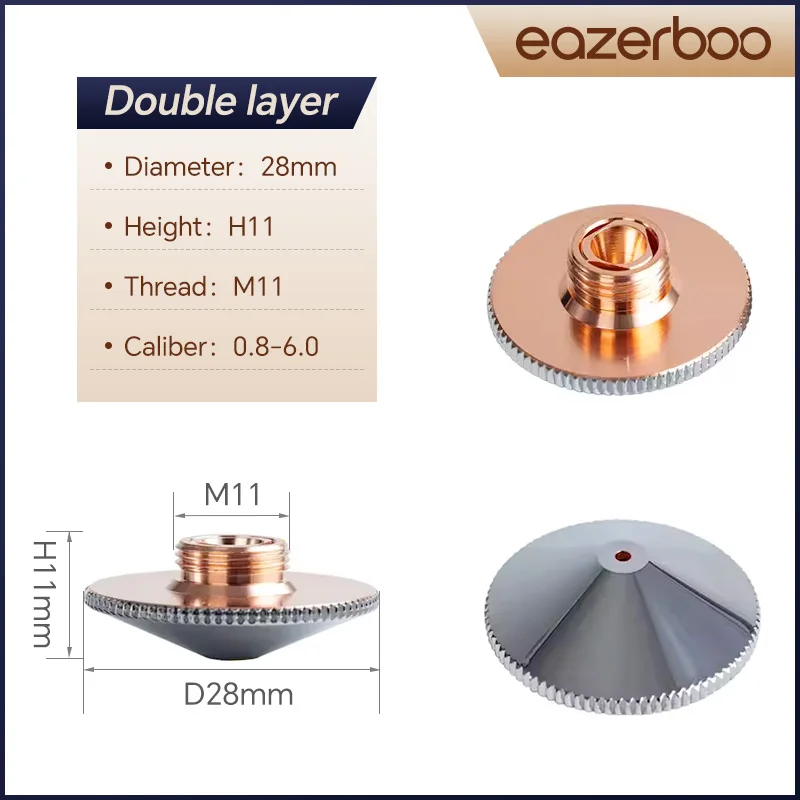 

Raytools Насадка для лазерной резки D28 M11 H15 Одиночная двойная хромированная насадка 1,0-3,5 мм для Raytools Precitec Bodor Boci Деталь лазерной головки