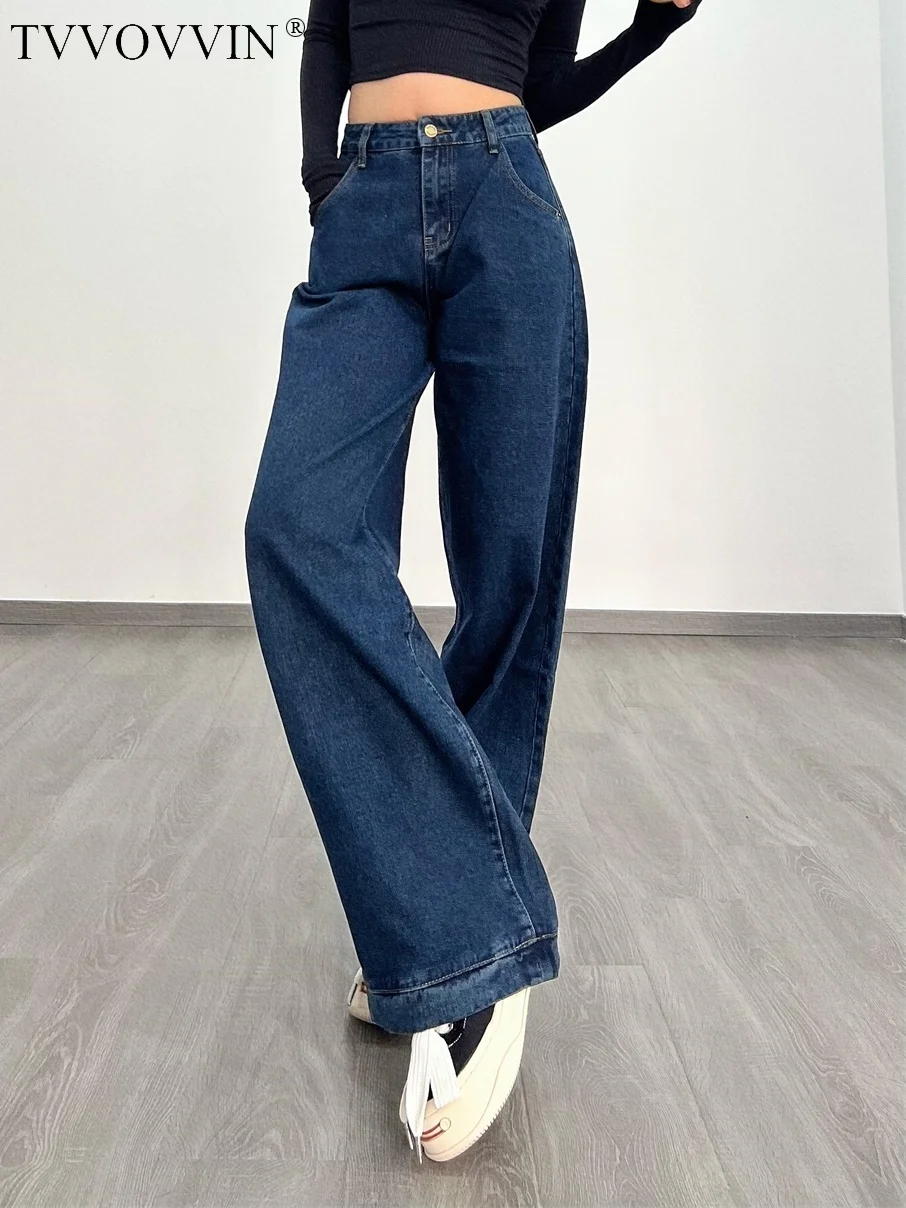 

TVVOVVIN Spring Thin Dark Blue Mop Jeans Women's Thin Soft Straight Trousers Lengthened Loose Pants Fashion Women Pants 3X68