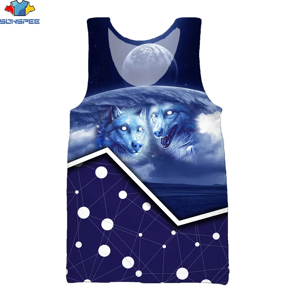 

SONSPEE 3D Printed Summer Unisex Sleeveless Tank Top Sci-Fi Universe Wolf Animal Head Casual Sports Street Cool Crew Neck Tops