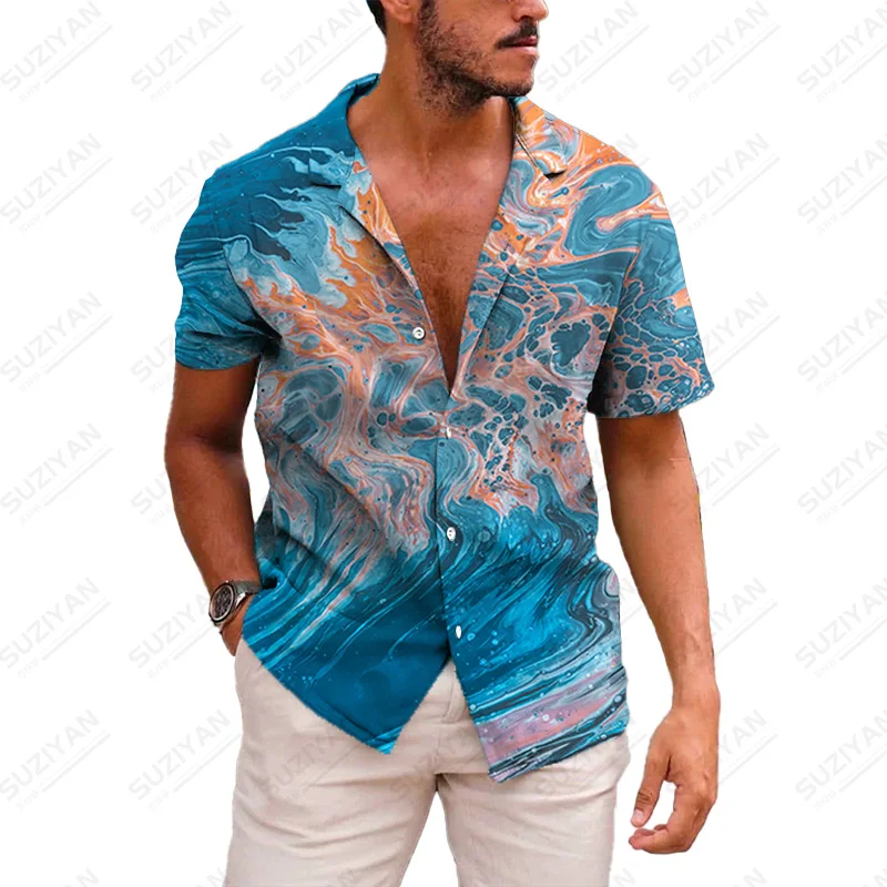 

Patterns Sea Wave Clothing Summer for Men Top Japanese Fashion Men'S Urban Style Large Size New Online Hot Sale Business Button