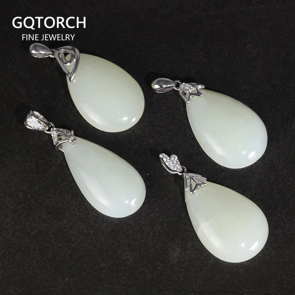 

Natural Gemstone Jade Lucky Pendant Real Pure 925 Sterling Silver For Women Gothic DIY jewelry Gift