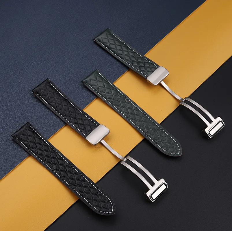 Ремешок из натуральной кожи для наручных часов мужской черный браслет Tag число 20