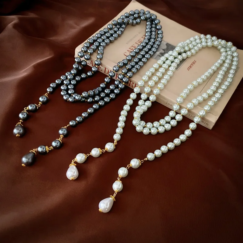 

Многослойное длинное жемчужное ожерелье в европейском и американском стиле, многослойное женское колье с цепочкой до ключиц