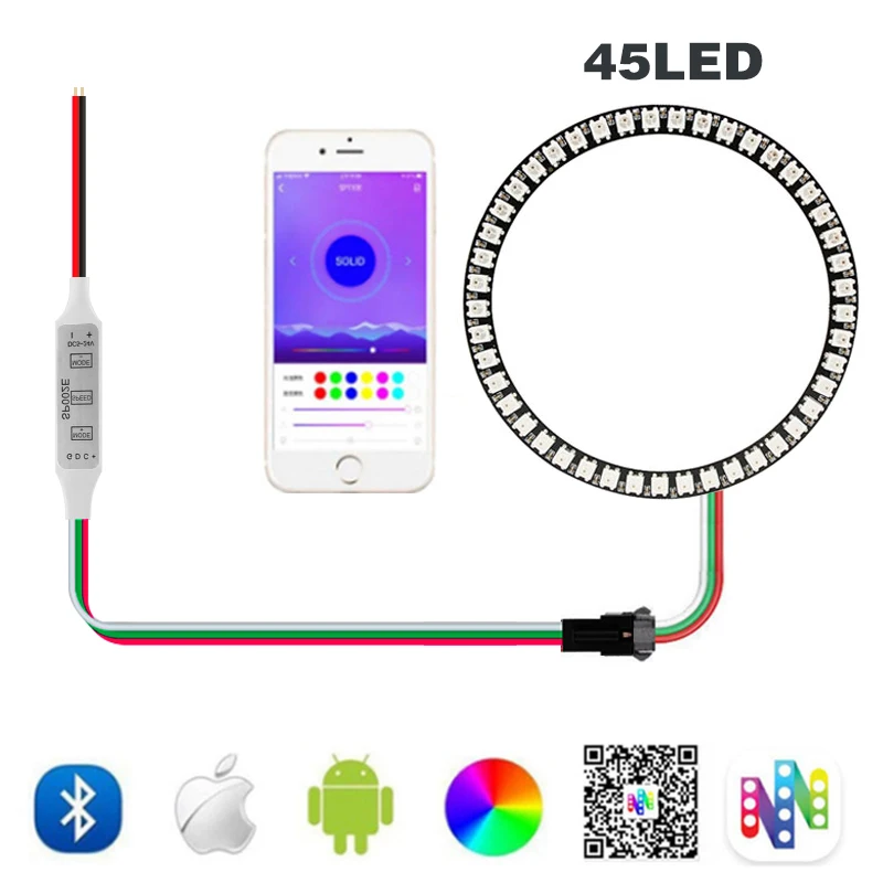 

WS2812B Led 8/16/24/35/45Leds Pixel SP110E Controller Kit Gyverlamp RGB Ring Individul AddressabIe WS2812 IC BuiIt-in Lights