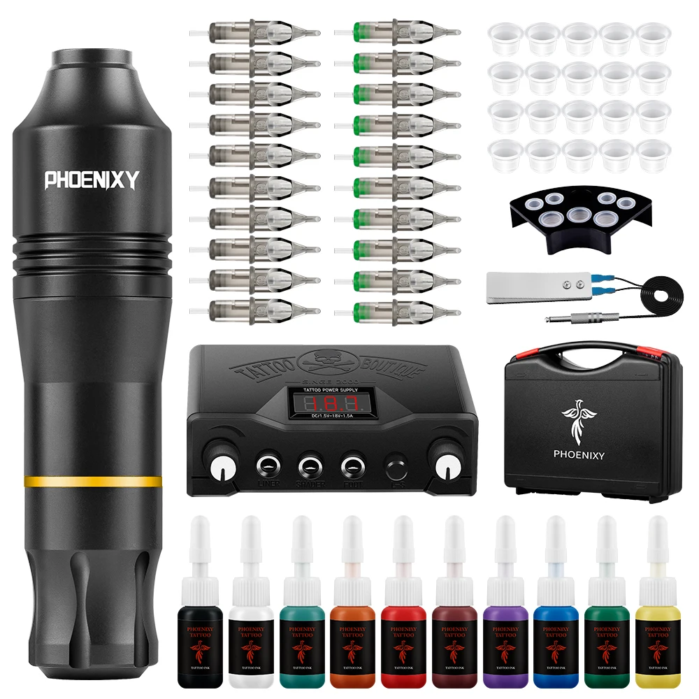 

Complete Tattoo Kit Tattoo Pen With Power Supply For Beginner Black Ink Accessories Supplies Body Art Design DIY Tools Set