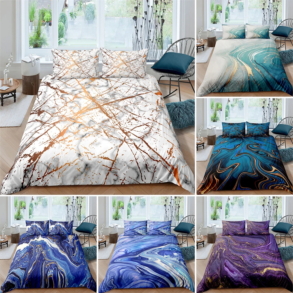 

3D Marble Texture Bedding Set 2/3pcs Full Queen King Size Turquoise Microfiber Quilt/Comforter Cover For Teen Kids Bedroom Decor