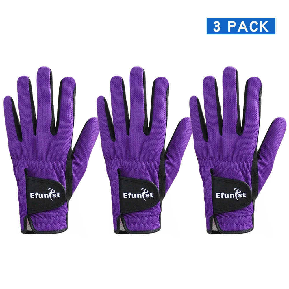 

Efunist Golf Gloves Men Worn on Left Hand For Right Hand Golfer Purple Mesh Non-slip Fabric Men's Golf Glove All Weather Grip