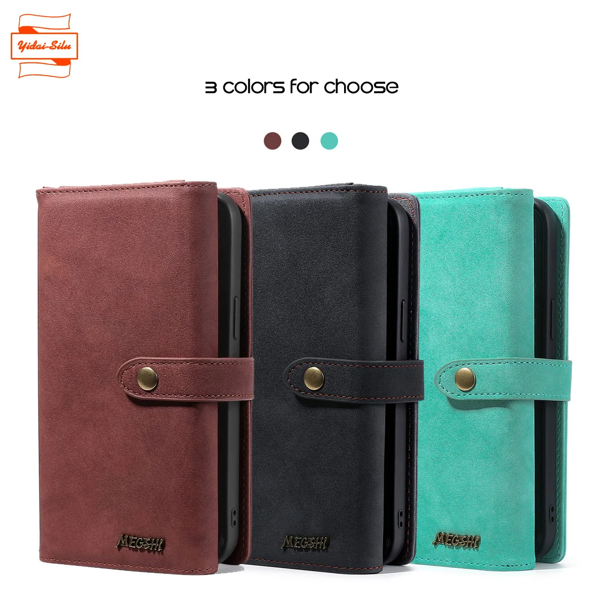 

Yidai-Silu PU Leather Flip Case Card Holder Detachable Magnetic Closure Zipper Stand Wallet Folio Cover for Samsung S22 21 Ultra