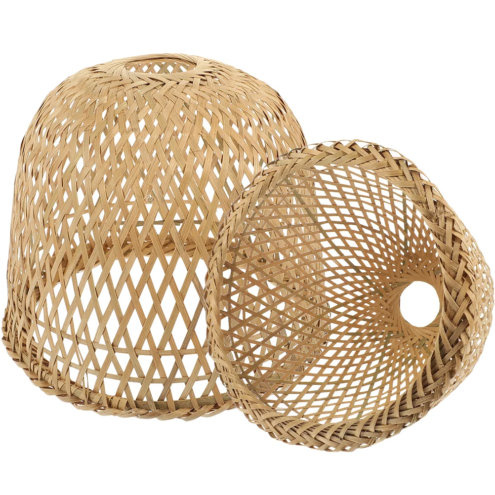 

2 Pcs Bamboo Lampshade Lampshades Decor Rural Pendant Light Cover Weaving Woven Large