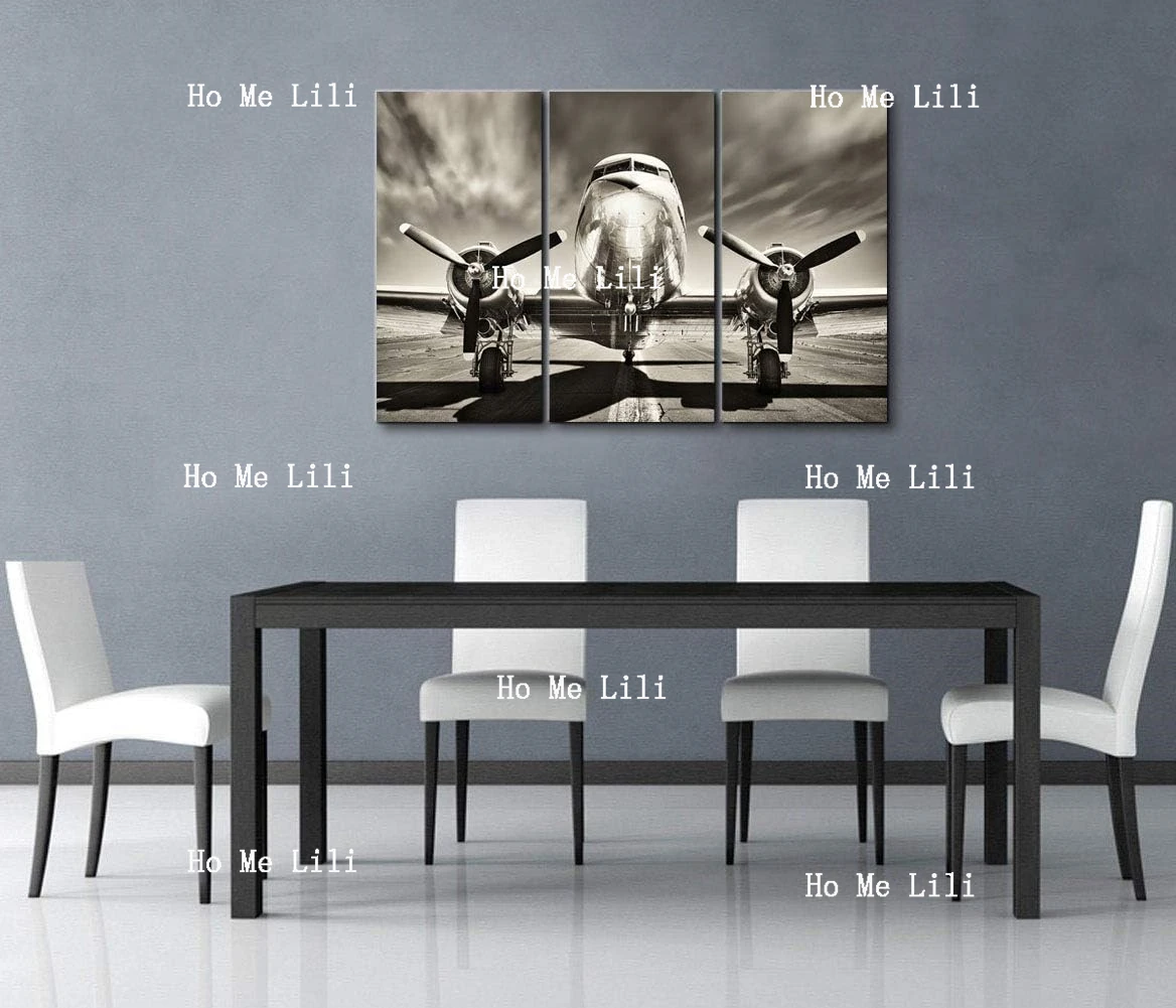 Самолет настенный винтажный черно-белый Пропеллер для мальчика комнаты дома