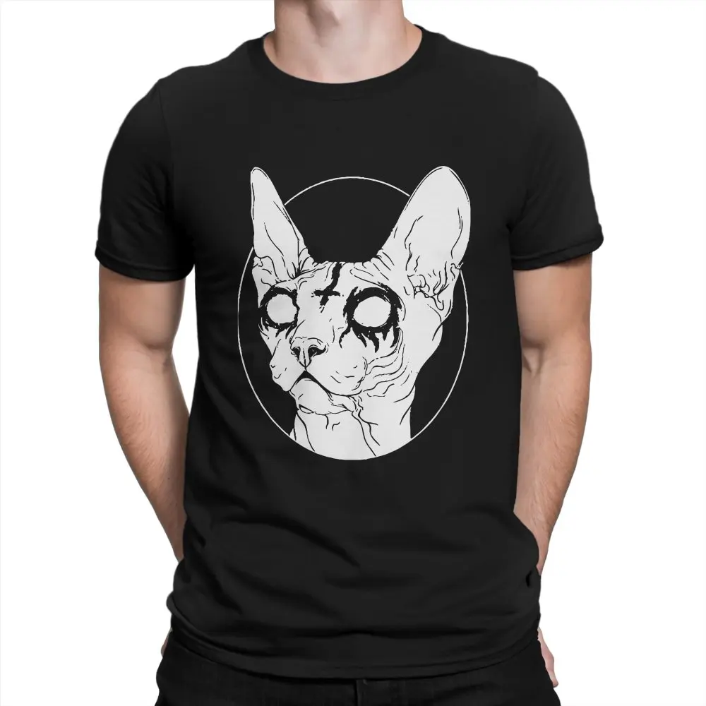 

Cat Cute Animal TShirt for Men Satanic Sphynx Basic Casual Tee T Shirt Novelty New Design Loose