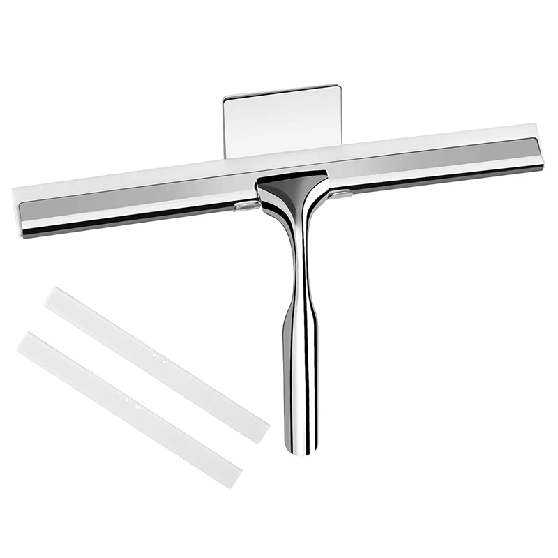 

Shower Squeegee, Stainless Steel, Window Squeegee With 2 Silicone Wiper Lips, 25 Cm Shower Wiper With Wall Hanger