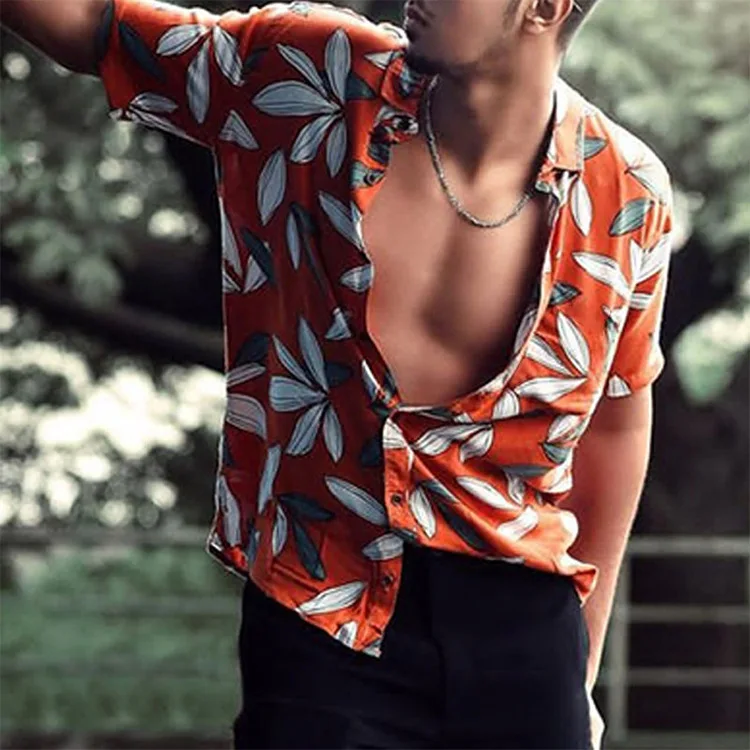 2022 New Men's Casual High Street Hawaiian Flower Shirt Printed Beach Cardigan Short Sleeve Men Shirts Camisas Para Hombre