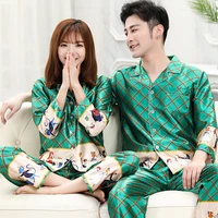 xutayiyue high end luxury couple pajamas long sleeved female cartoon spring and autumn pajamas home service suit silk pajamas