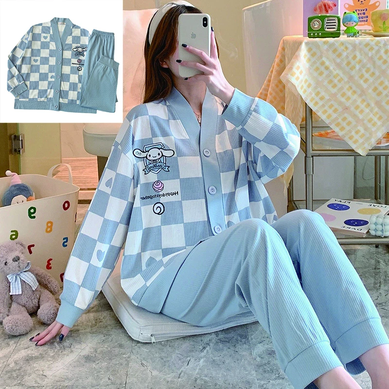 

Cinnamorol Pajamas Spring Autumn V-neck Cotton Knit Japanese Kawaii Anime Costumes Home Wear Long Sleeve Trousers Suit