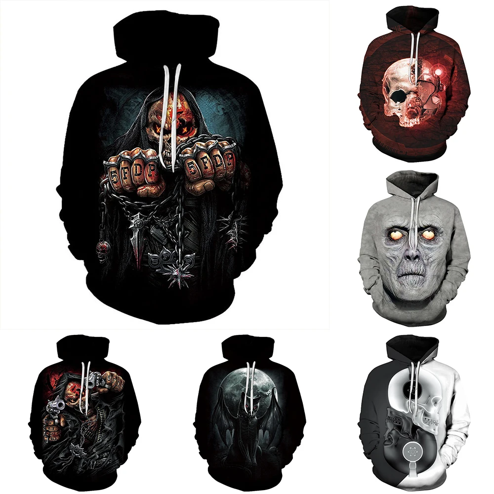 

Men's New Vintage Hoodie Print Scary Skull Pattern Hoodie Oversized Men's Clothing Hip Hop Style Men's Hoodie Y2K Top Hoodie